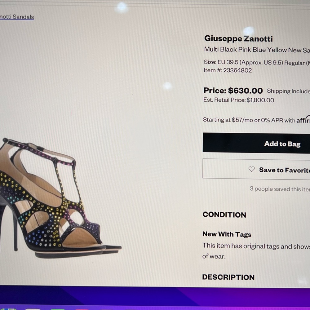 Never worn Giuseppe Zanotti Multi Black, Blue, Yellow, Pink Sandals - Picture 5 of 9